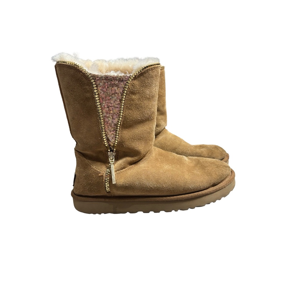 UGG Classic Sequin Side Zip Chestnut Suede Boots Size 9